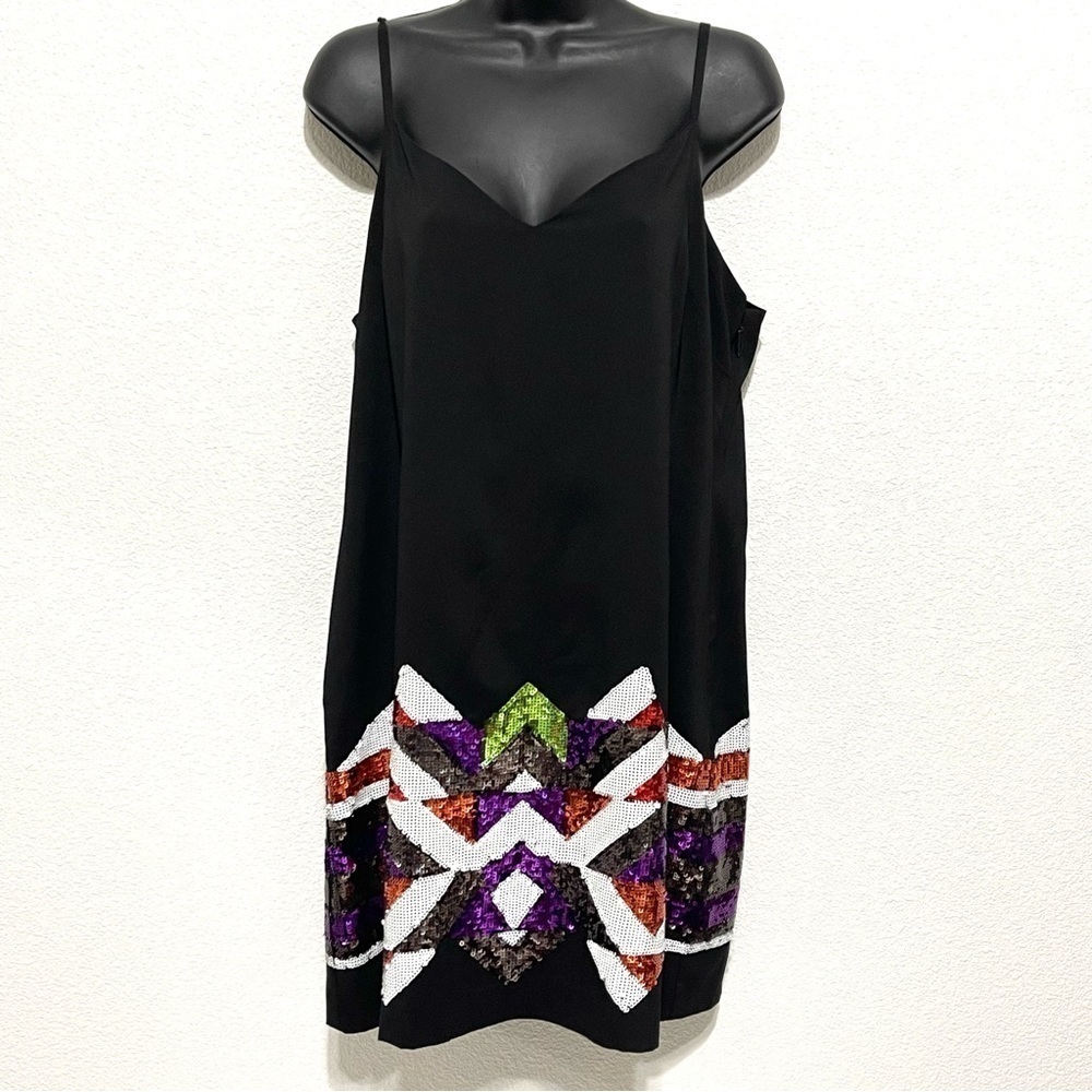 BeBe Woman Black Sequin Embellished Shift Dress Robe Tube Size L